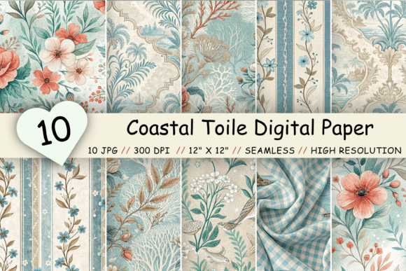 Coastal Toile Digital Paper Pack