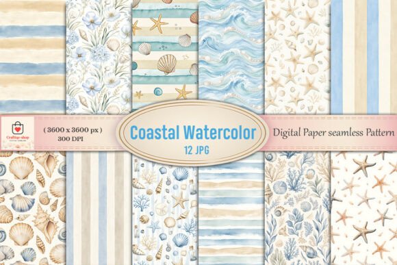 Coastal Watercolor Digital Paper Bundle: A Creative Treasure for Every Project