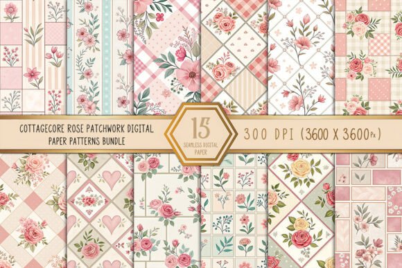 Cottagecore Rose Patchwork Digital Paper: A Beautiful Addition to Your Creative Projects