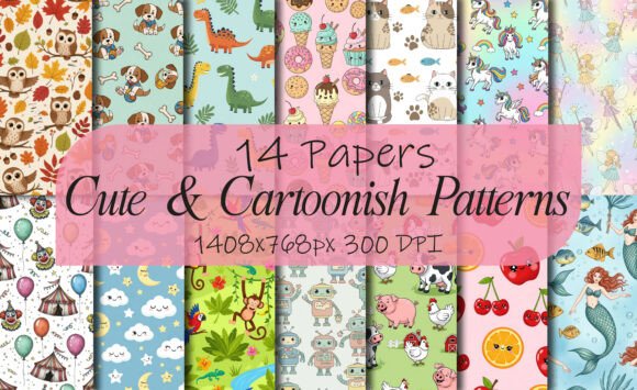 Cute Cartoonish Animal Object Patterns for Creative Projects