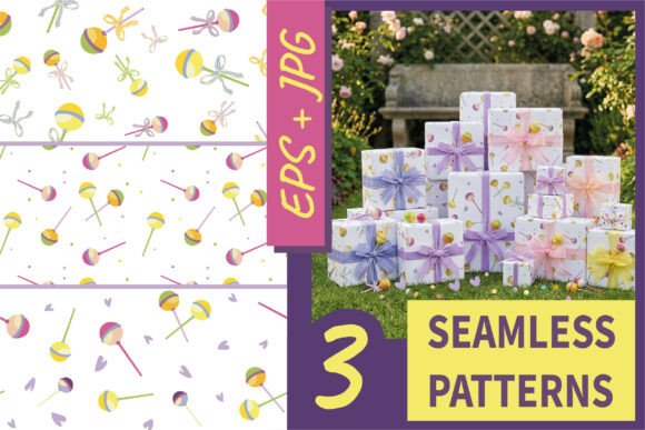 Cute Lollipop Seamless Patterns Set