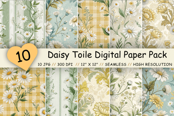 Daisy Toile Digital Paper Pack, Vintage: A Timeless Addition to Your Creative Projects