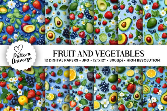 Fruit and Vegetables Seamless Patterns