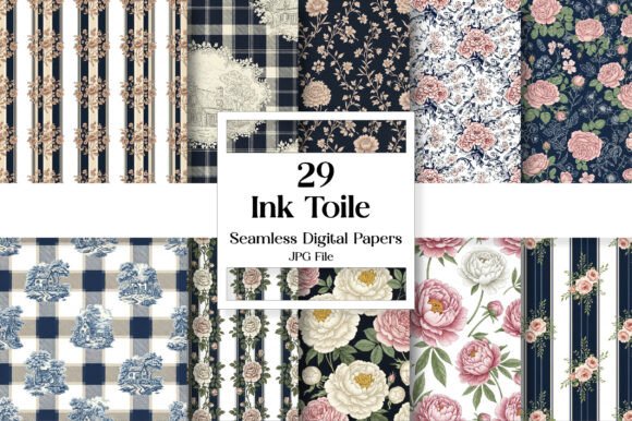 Ink Toile Digital Paper Pack, Vintage: Timeless Elegance for Creative Projects