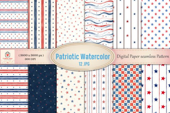 Patriotic Watercolor Digital Paper Bundl