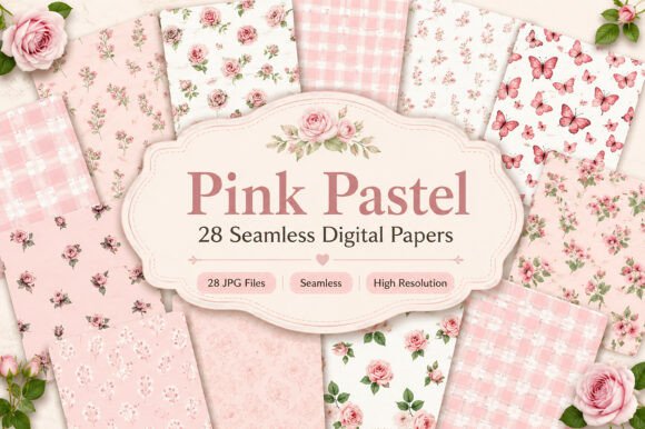 Pink Pastel Seamless Digital Paper Set: A Canvas of Gentle Elegance