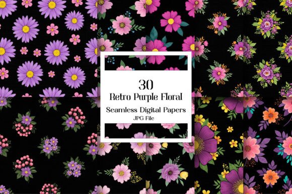 Retro Purple Floral Digital Paper