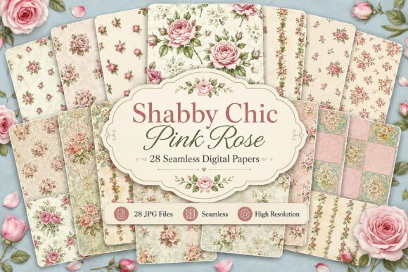 Shabby Chic Pink Rose Digital Pattern: A Timeless Elegance for Modern Creativity