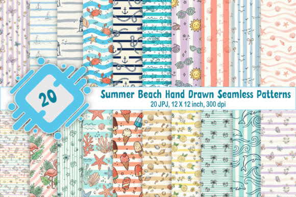 Summer Beach Hand Drawn Seamless Pattern