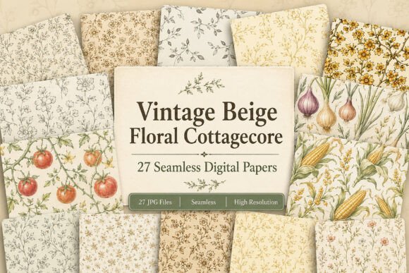 Vintage Beige Floral Cottagecore Pattern