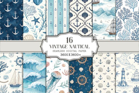 Vintage Nautical Seamless Pattern Bundle for Creative Projects