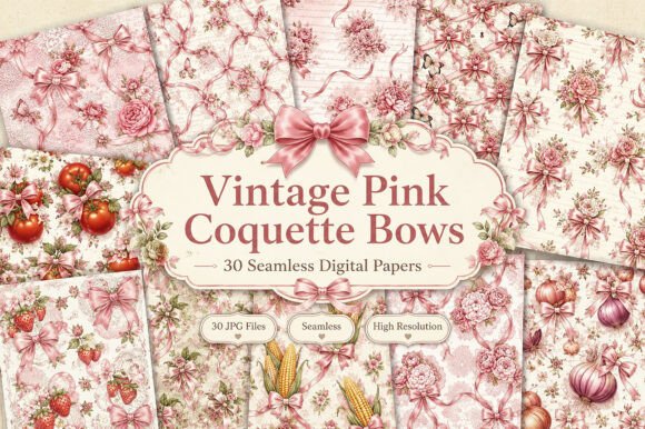Vintage Pink Coquette Bows Papers