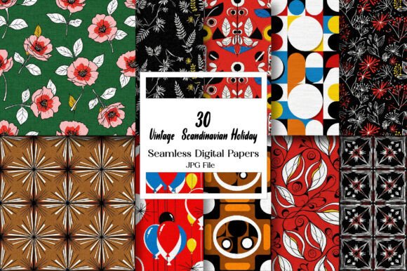 Vintage Scandinavian Holiday Digital Paper Pack